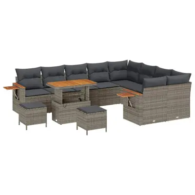 vidaXL Vrtna sedežna garnitura z blazino 12 pcs Siva