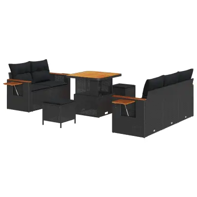vidaXL Vrtna sedežna garnitura z blazino 8 pcs Črna