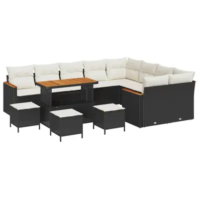 vidaXL Vrtna sedežna garnitura z blazino 13 pcs Črna Poliratan