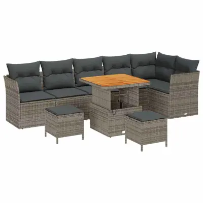 vidaXL Vrtna sedežna garnitura z blazino s shranjevanjem 9 pcs Siva