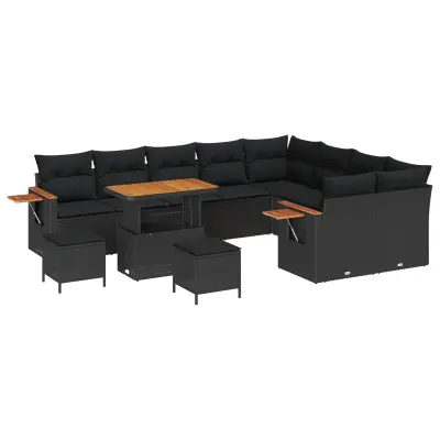 vidaXL Vrtna sedežna garnitura z blazino 12 pcs Črna