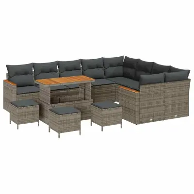 vidaXL Vrtna sedežna garnitura z blazino 13 pcs Siva Poliratan