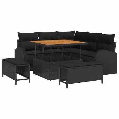 vidaXL Vrtna sedežna garnitura z blazino s shranjevanjem 8 pcs Črna