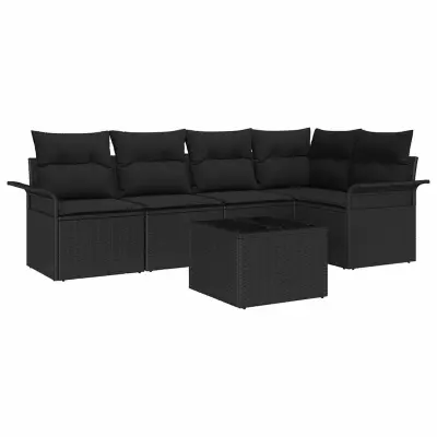 vidaXL Vrtna sedežna garnitura z blazino 6 pcs poli ratan