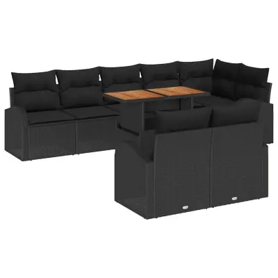 vidaXL Vrtna sedežna garnitura z blazino 9 pcs Črna