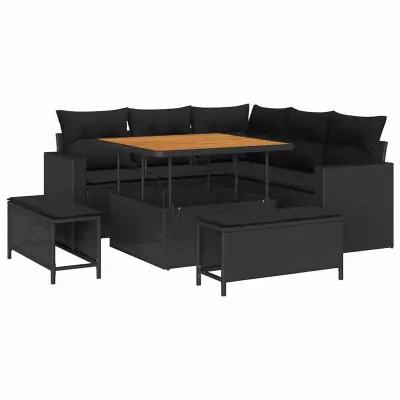 vidaXL Vrtna sedežna garnitura z blazino s shranjevanjem 8 pcs Črna