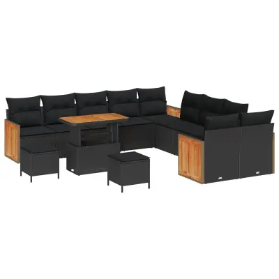 vidaXL Vrtna sedežna garnitura z blazino 13 pcs Črna