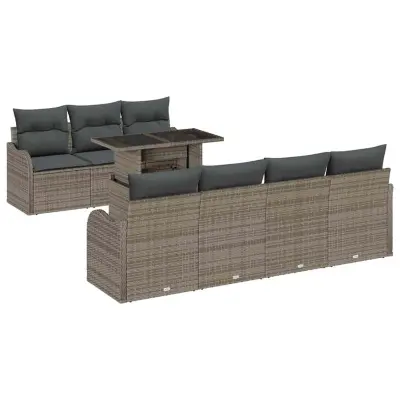 vidaXL Vrtna sedežna garnitura z blazino 8 pcs Siva Poliratan