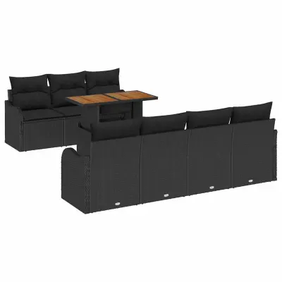 vidaXL Vrtna sedežna garnitura z blazino 8 pcs Črna