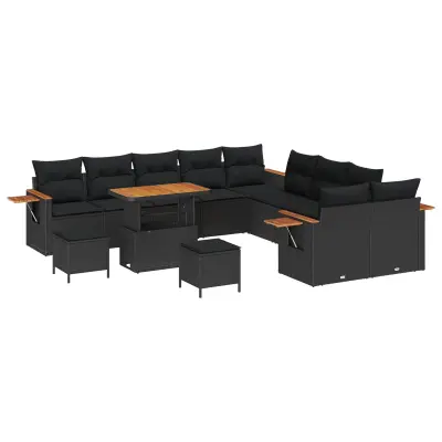 vidaXL Vrtna sedežna garnitura z blazino 13 pcs Črna