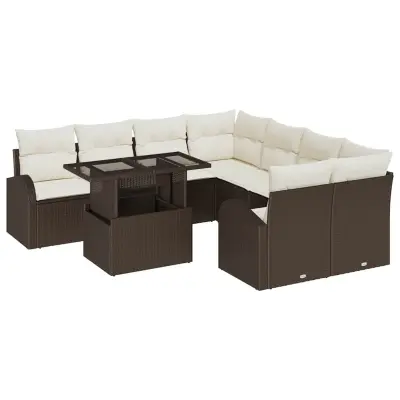 vidaXL Vrtna sedežna garnitura z blazino 9 pcs Rjava Poliratan
