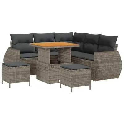 vidaXL Vrtna sedežna garnitura z blazino 8 pcs Siva poli ratan