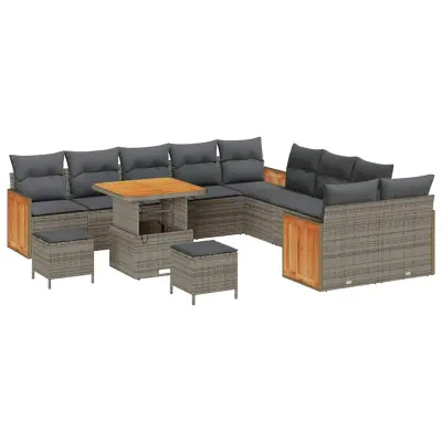vidaXL Vrtna sedežna garnitura z blazino 13 pcs Siva