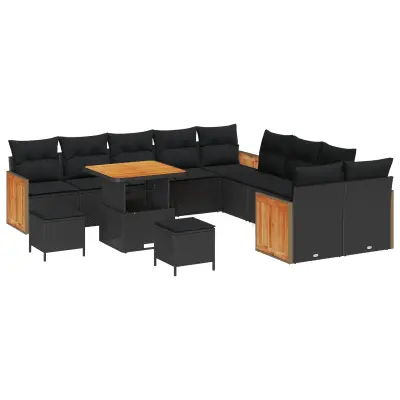 vidaXL Vrtna sedežna garnitura z blazino 13 pcs Črna