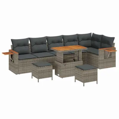 vidaXL Vrtna sedežna garnitura z blazino 9 pcs Siva