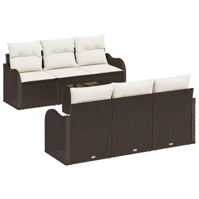 vidaXL Vrtna sedežna garnitura z blazino z blazino 7 pcs Rjava in krem