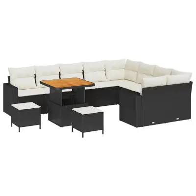 vidaXL Vrtna sedežna garnitura z blazino 12 pcs Črna in krem