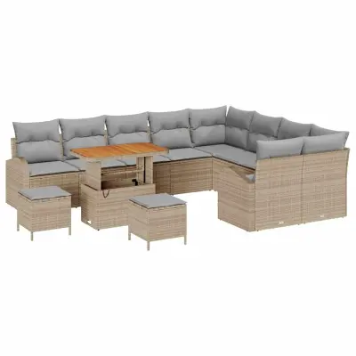 vidaXL Vrtna sedežna garnitura z blazino 12 pcs Bež in svetlo siva
