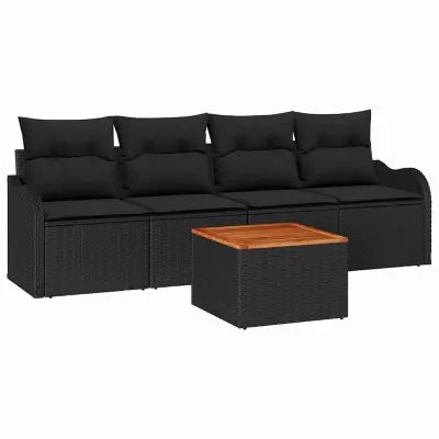 vidaXL Vrtna sedežna garnitura s shranjevanjem 5 pcs Črna poli ratan