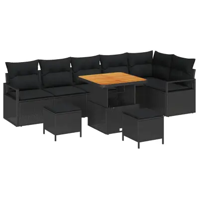 vidaXL Vrtna sedežna garnitura z blazino s shranjevanjem 9 pcs Črna