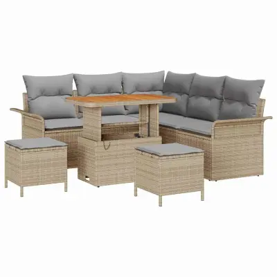 vidaXL Vrtna sedežna garnitura z blazino 8 pcs Bež in svetlo siva