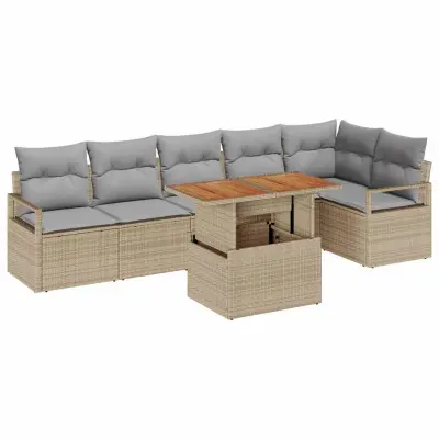 vidaXL Komplet za jedilnico v vrtu z blazino 7 pcs Bež in siva