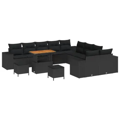 vidaXL Vrtna sedežna garnitura z blazino 13 pcs Črna poli ratan