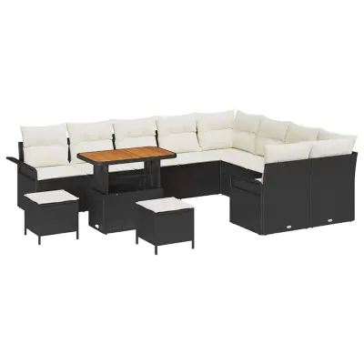 vidaXL Vrtna sedežna garnitura z blazino z blazino 12 pcs Črna in krem