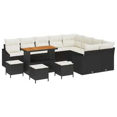 vidaXL Vrtna sedežna garnitura z blazino z blazino 13 pcs Črna in krem