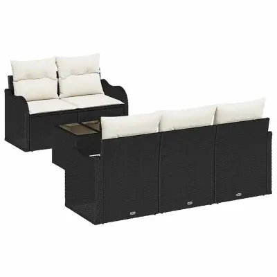 vidaXL Vrtna sedežna garnitura z blazino z blazino 6 pcs Črna in krem