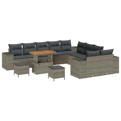 vidaXL Vrtna sedežna garnitura z blazino 13 pcs Siva poli ratan