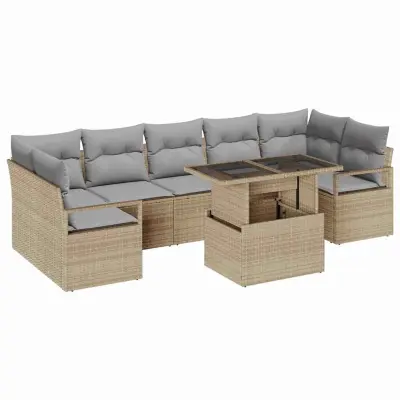 vidaXL Vrtna sedežna garnitura 8 pcs Bež in svetlo siva poli ratan