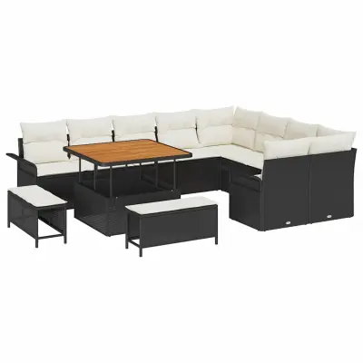 vidaXL Vrtna sedežna garnitura z blazino z blazino 12 pcs Črna in krem