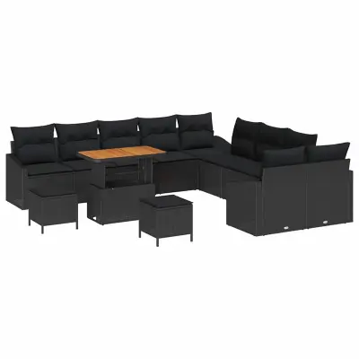 vidaXL Vrtna sedežna garnitura z blazino s shranjevanjem 13 pcs Črna