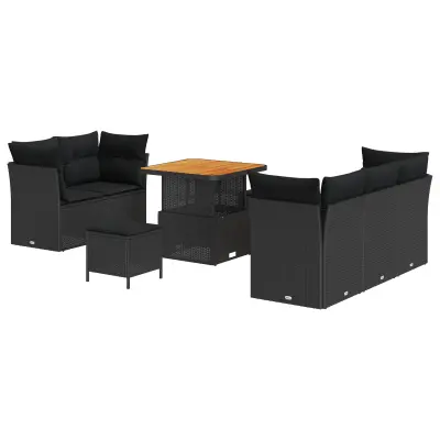 vidaXL Vrtna sedežna garnitura z blazino s shranjevanjem 8 pcs Črna