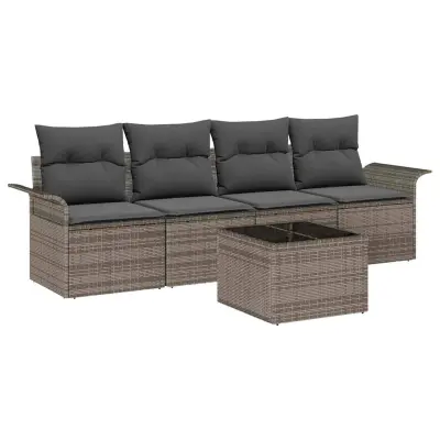 vidaXL Vrtna sedežna garnitura z blazino 5 pcs Siva poli ratan