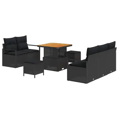 vidaXL Vrtna sedežna garnitura z blazino s shranjevanjem 8 pcs Črna