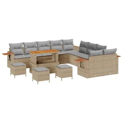 vidaXL Vrtna sedežna garnitura z blazino 14 pcs bež in svetlo siva