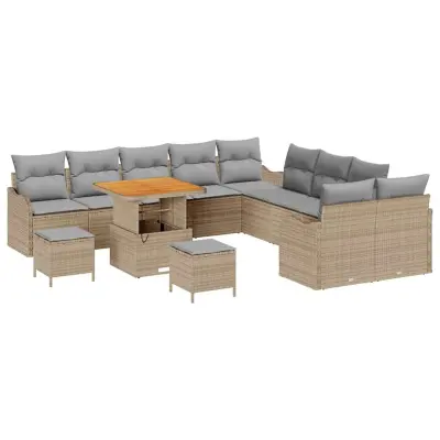 vidaXL Vrtna sedežna garnitura z blazino 13 pcs Bež in svetlo siva
