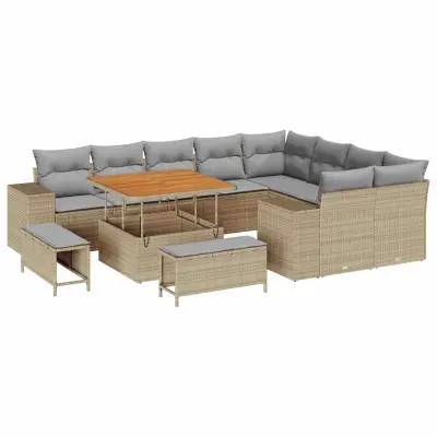 vidaXL Vrtna sedežna garnitura z blazino 12 pcs Bež in svetlo siva