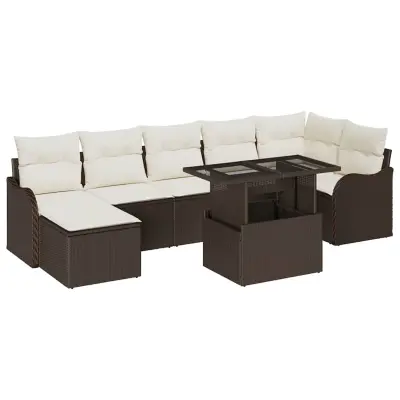 vidaXL Vrtna sedežna garnitura z blazino 8 pcs Rjava Poly ratan