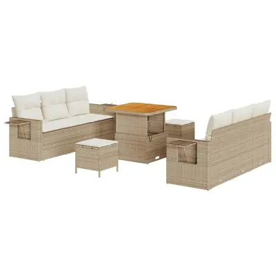 vidaXL Vrtna sedežna garnitura z blazino 9 pcs bež in krem