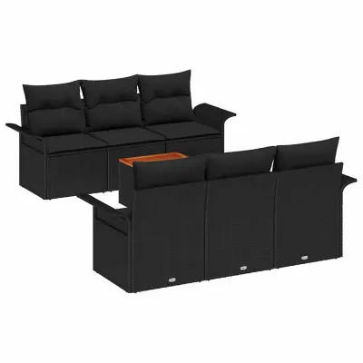vidaXL Vrtna sedežna garnitura z blazino s shranjevanjem 7 pcs Črna