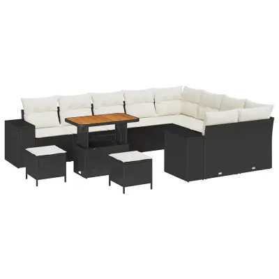 vidaXL Vrtna sedežna garnitura z blazino z blazino 12 pcs Črna in krem
