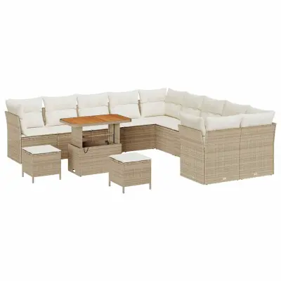 vidaXL Vrtna sedežna garnitura z blazino 13 pcs bež in krem
