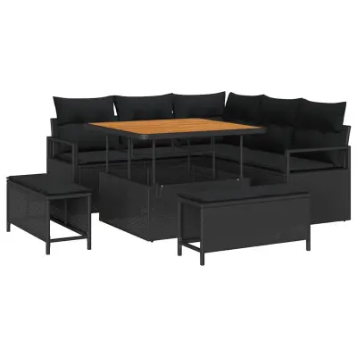 vidaXL Vrtna sedežna garnitura z blazino s shranjevanjem 8 pcs Črna