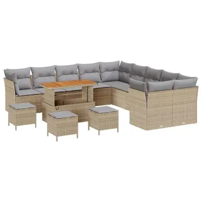 vidaXL Vrtna sedežna garnitura 14 pcs Bež in svetlo siva poli ratan