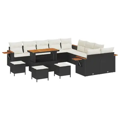 vidaXL Vrtna sedežna garnitura z blazino 14 pcs Črna in krem