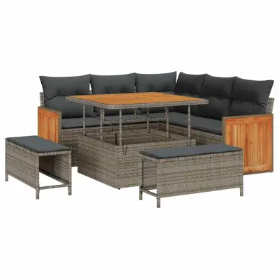 vidaXL Vrtna sedežna garnitura 8 pcs Siva Temno siva poli ratan