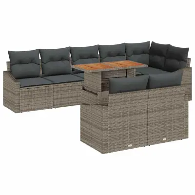 vidaXL Vrtna sedežna garnitura z blazino z blazino 9 pcs Siva in rjava